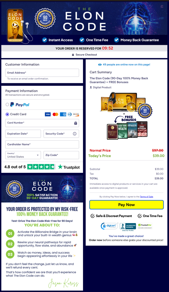 The Elon Code Checkout Page